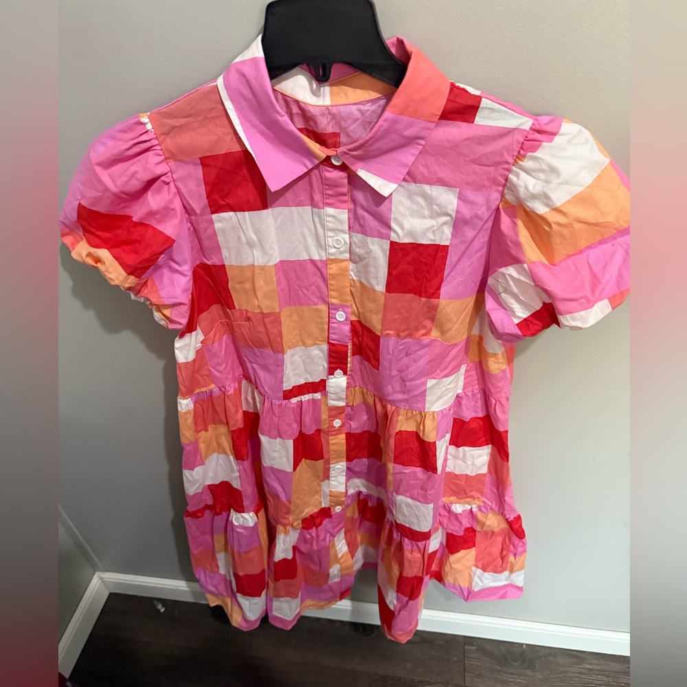 Mini Dress with Pink & Red Check Mix